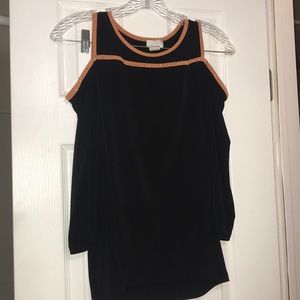 Black and Orange Open-shoulder Sweater